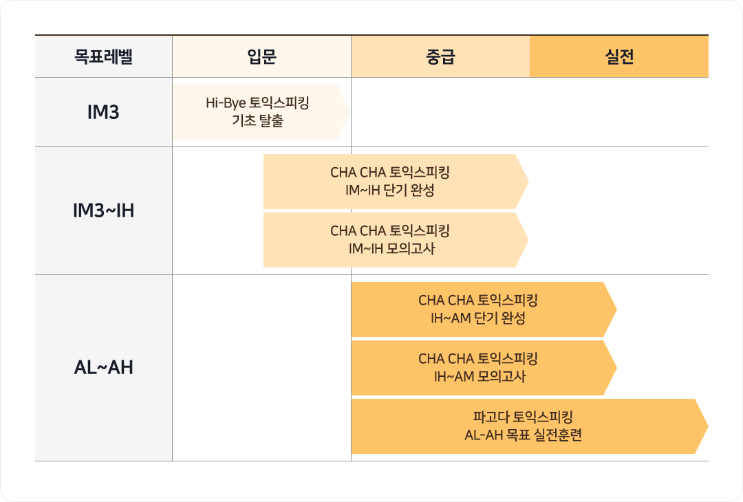 레벨별 강의 추천 라인업 테이블